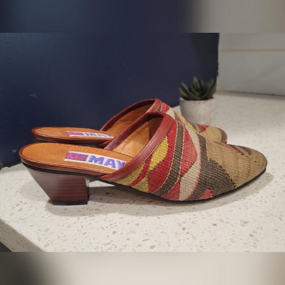 Kilim Wool Colorful Southwest Patterned Women's Slip-On Mules Shoes | Size 8 - Picture 2 of 5